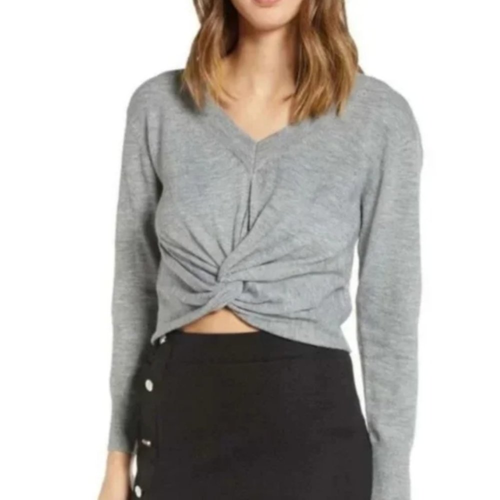 J.O.A Twist Front Crop Sweater